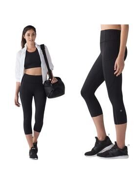 Lululemon Fast & Free Crop II *Nulux 19" Black Size 2 #W6AKHS Run Gym Workout